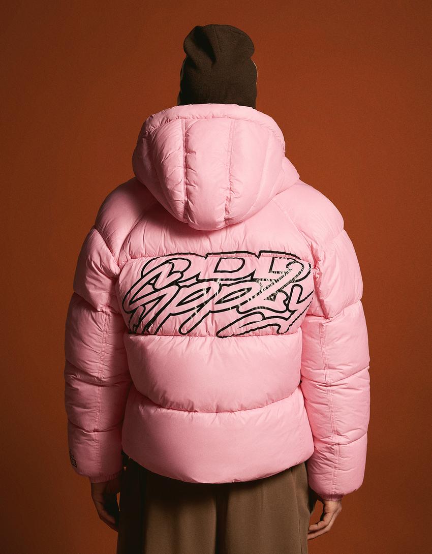 Grafik baskılı şişme ceket-Pembe