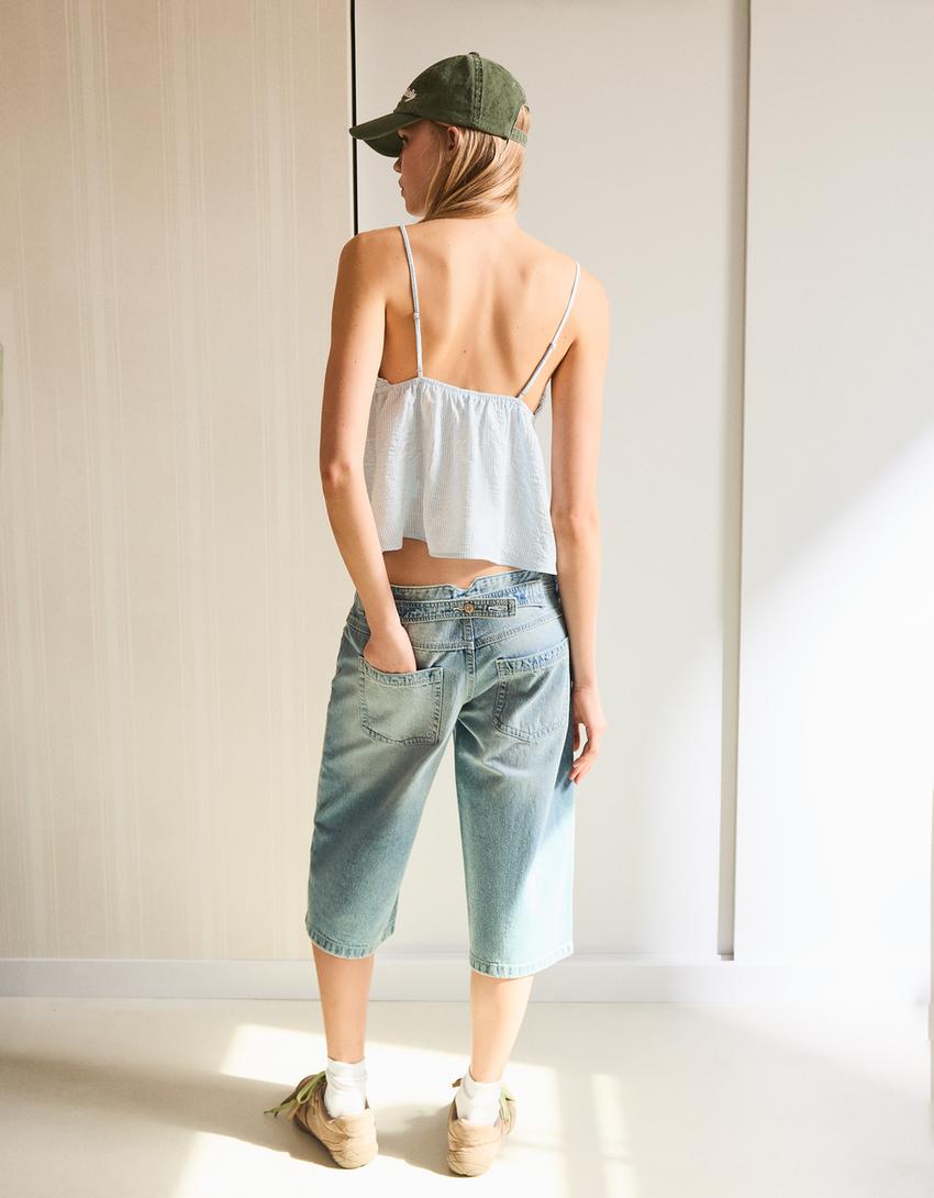 Ruffled strappy top-Blue