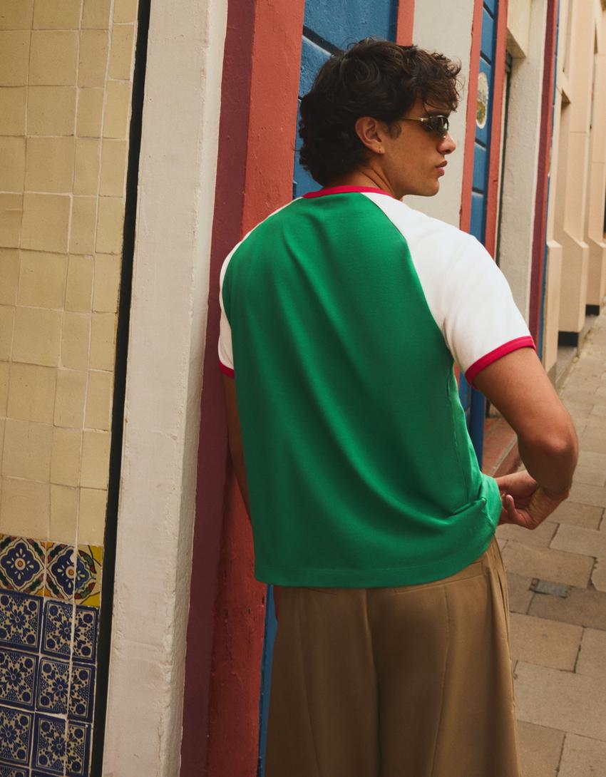 T-shirt slim fit raglan imprimé-Vert