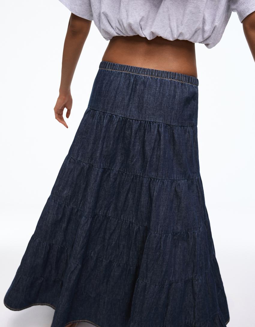 Maxi denim skirt-Blue