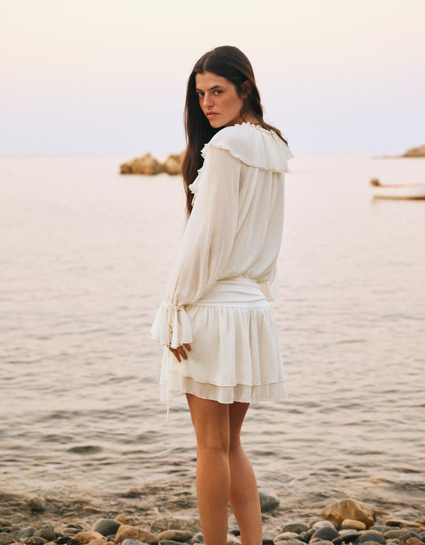 mini dress with ruffles Ruffle Tiered | Trendy Women's Dress while the intricate lace trim enhances its vintage Ruffled mini dress