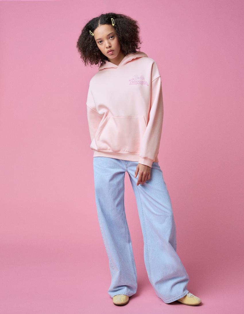 Bibble print hood sweatshirt with hood-Pink