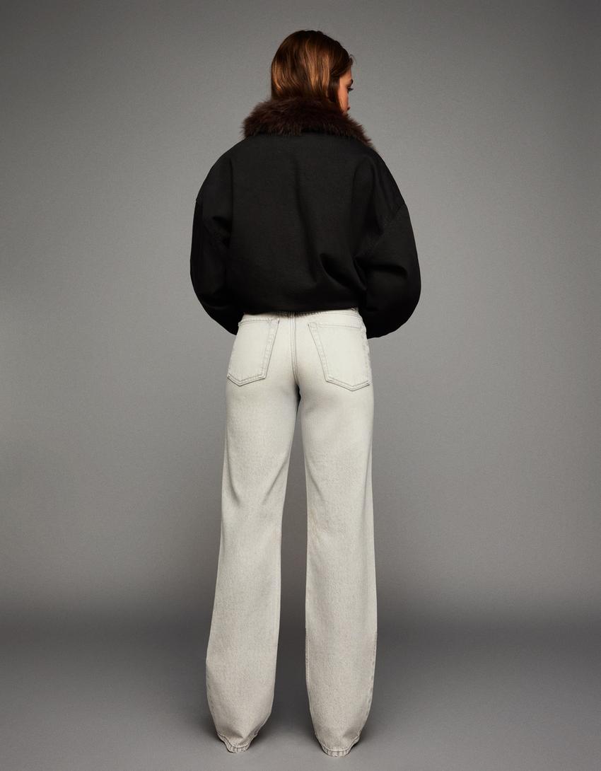 Jeans wide leg straight fit-Gris foncé