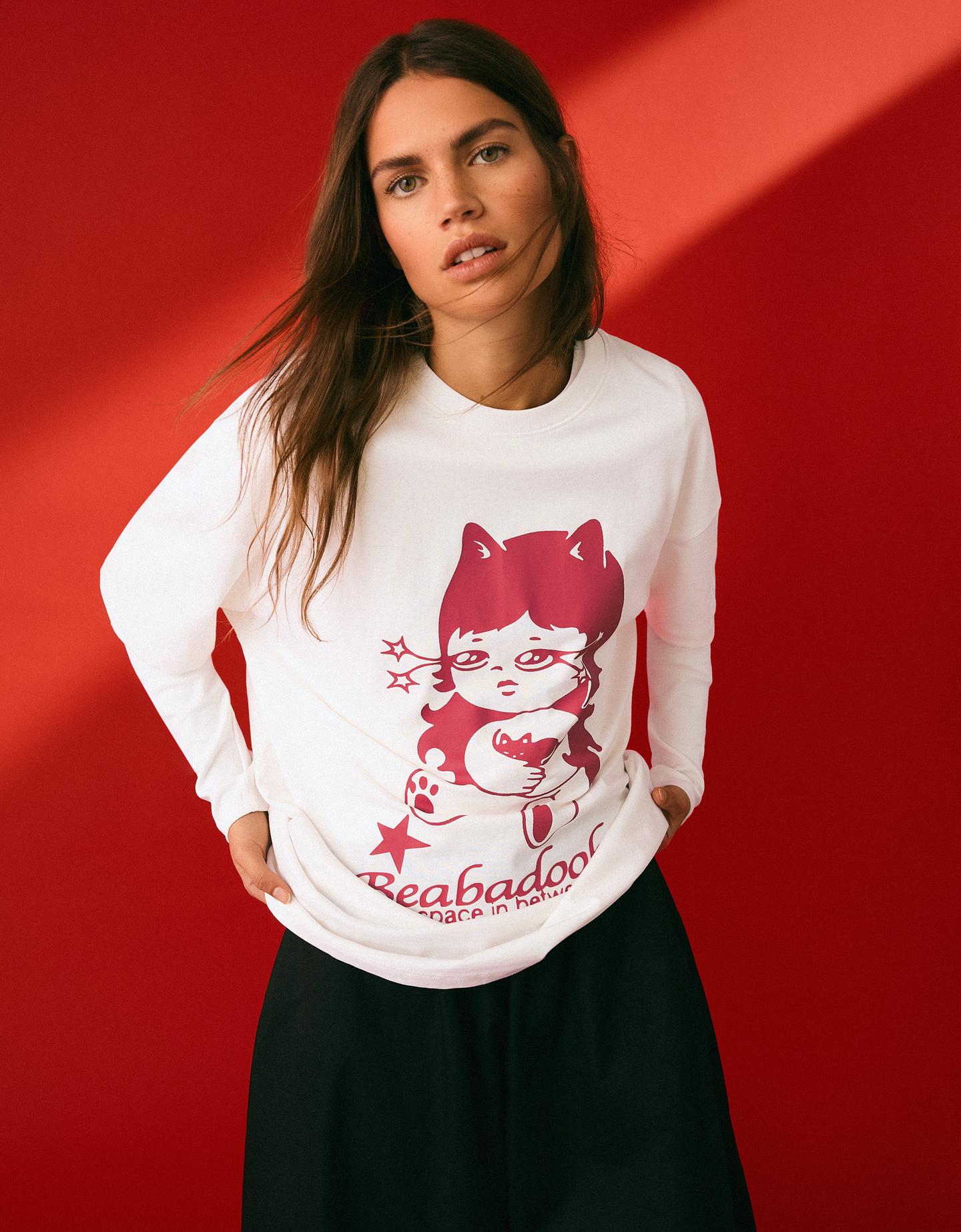 Bershka koszulka beabadoobee z krótkim rękawem i nadrukiem biały