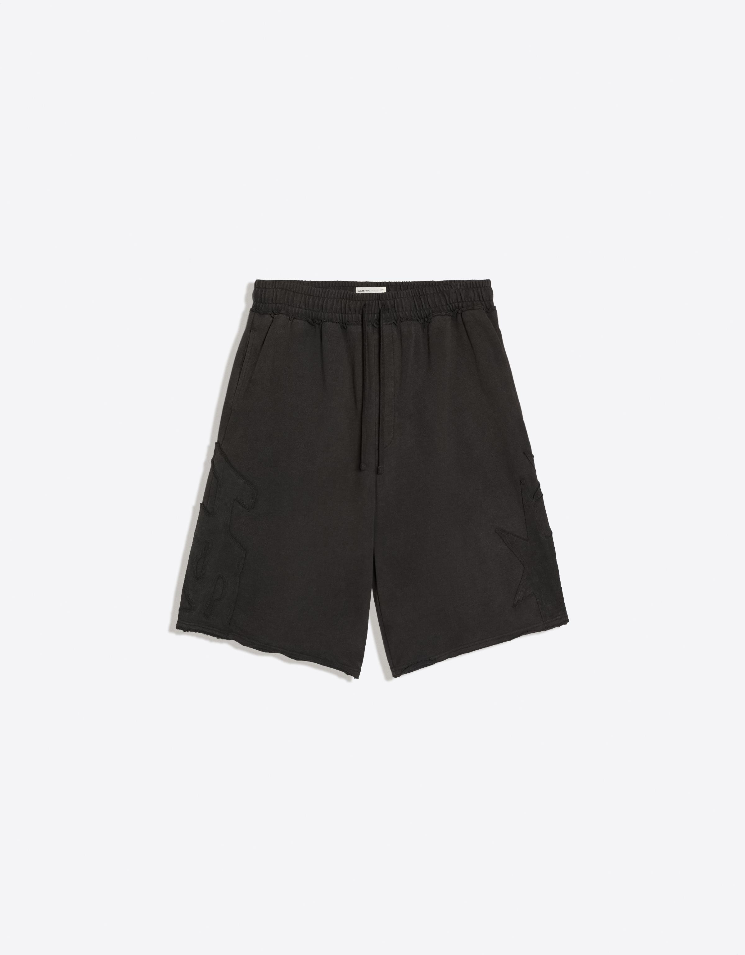 Bermuda Felpa Lavada Parche Hombre Xl Gris