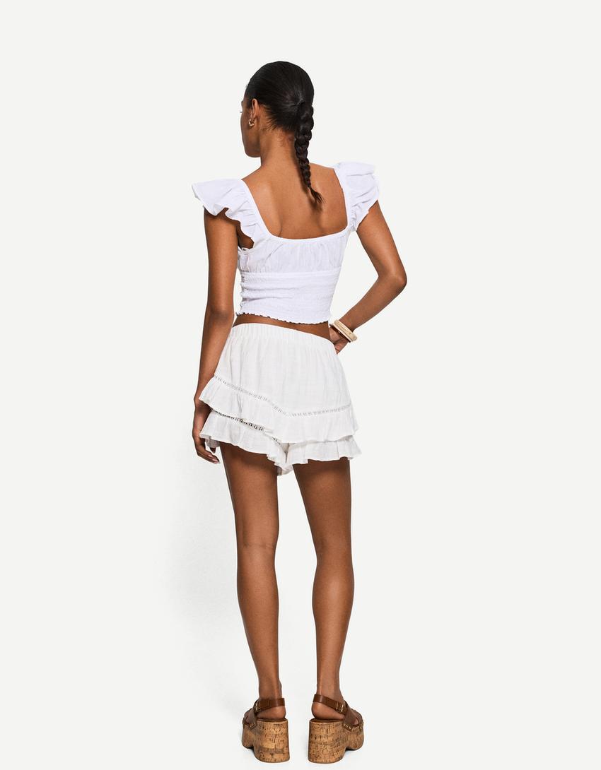 Top rustique froncé-Blanc