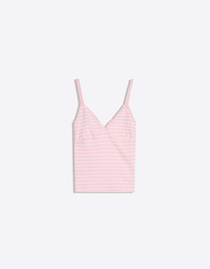 Ruched strappy top-Pink