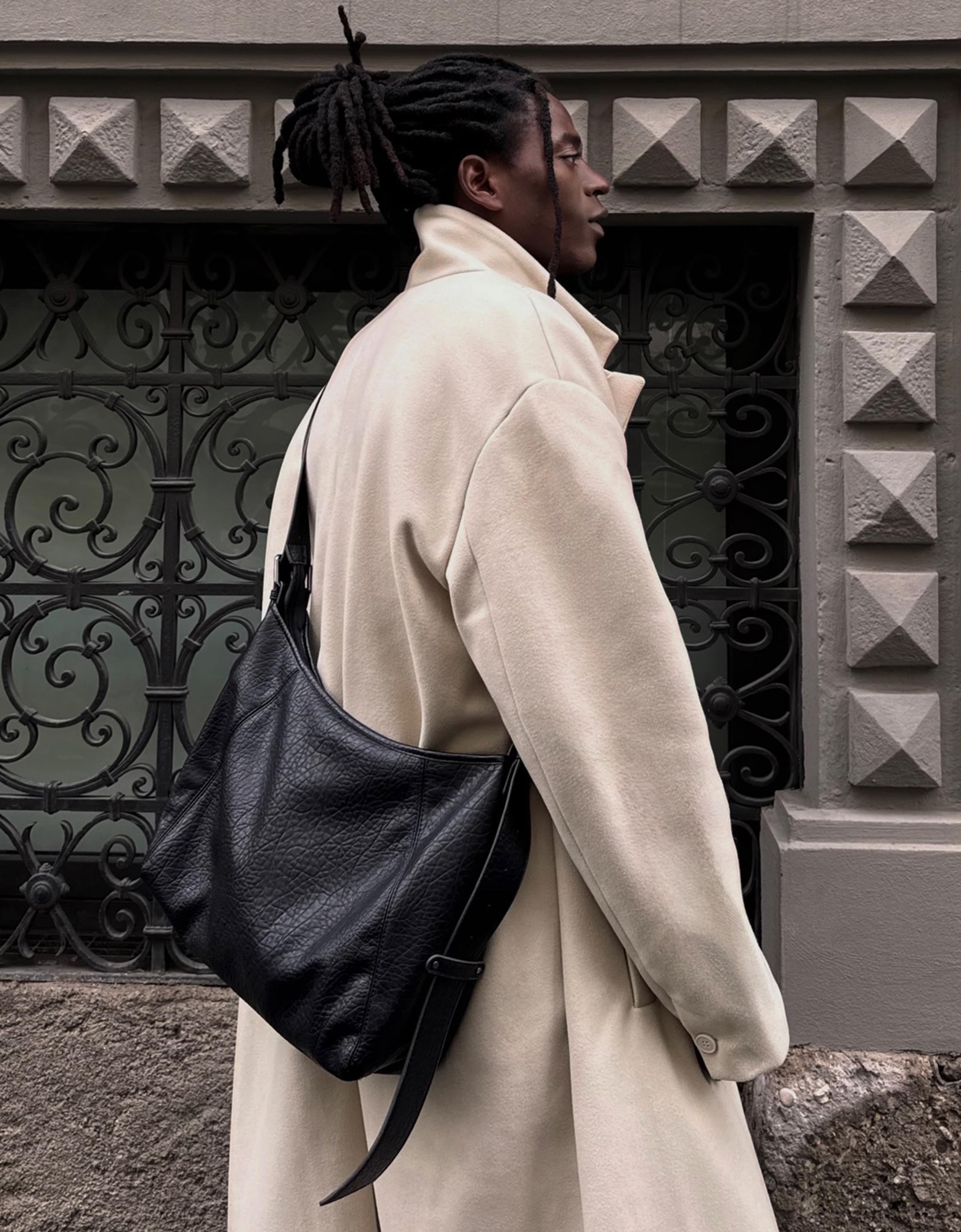 Bershka Zweireihige Tasche Aus Kunstleder Herren Grau