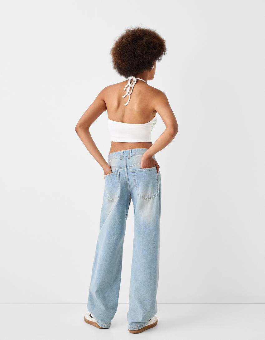 Top imprimé à encolure américaine-Écru-1