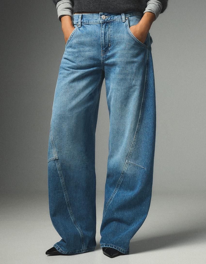 Düşük bel barrel fit jean-Açık mavi