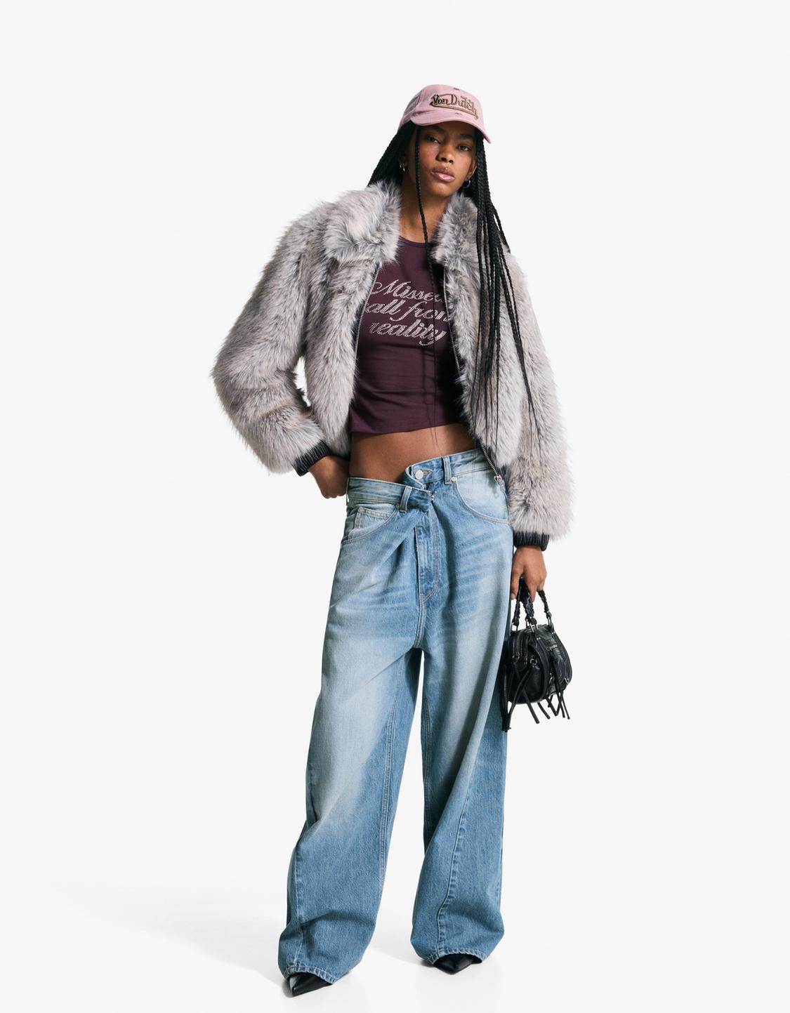 Zip-up faux fur jacket