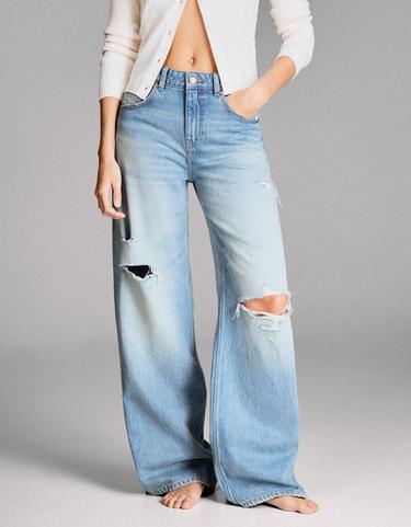 Ripped high-waist wide-leg jeans — Light blue 4