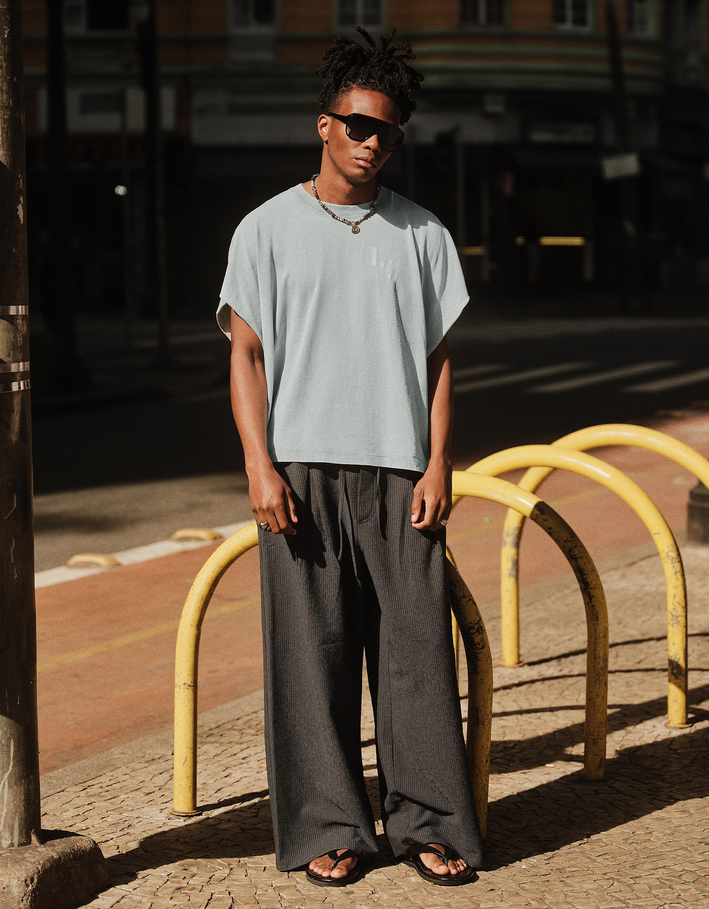 Oversize worker print T-shirt — Light blue