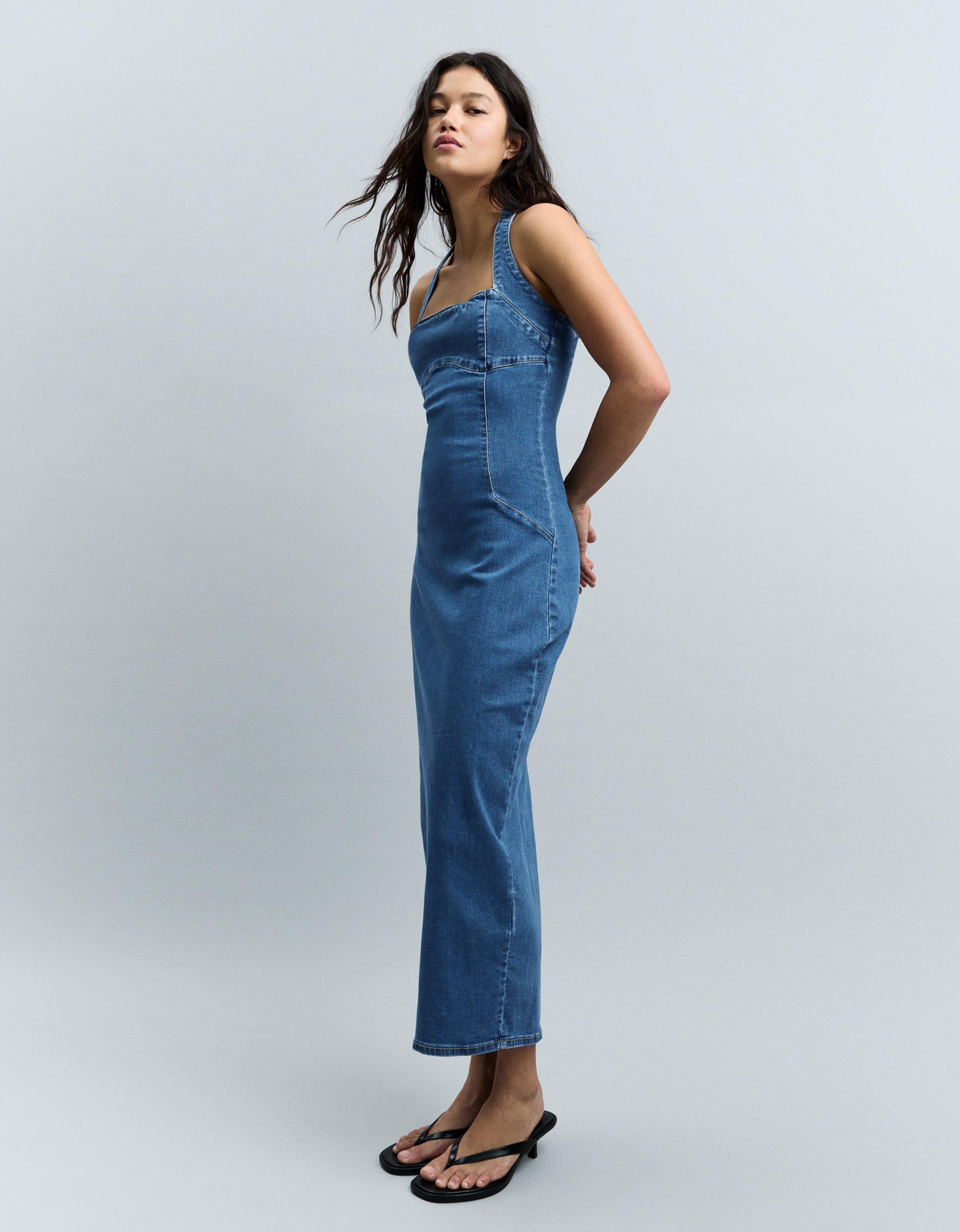 Denim midi elbise - Görsel 7