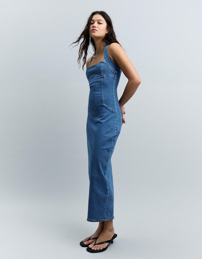 Robe midi en jean-Bleu lavé