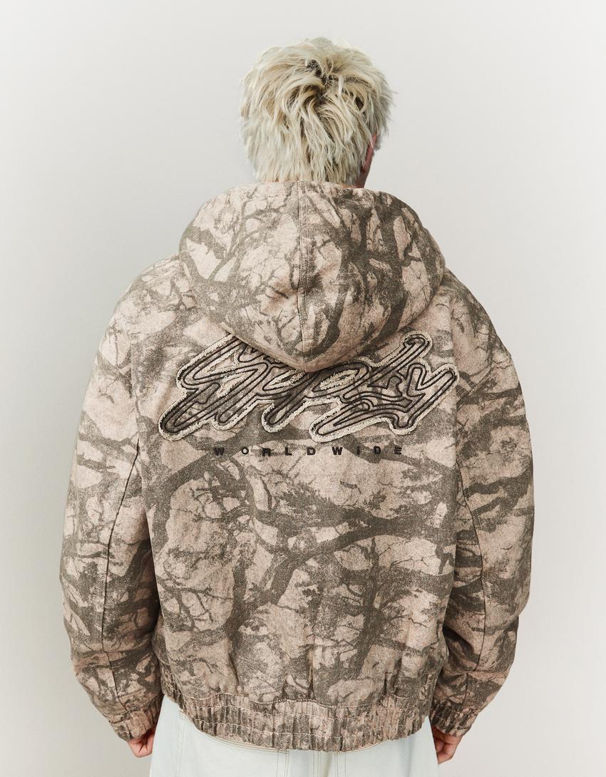 Geacă cu glugă imprimată-Maro