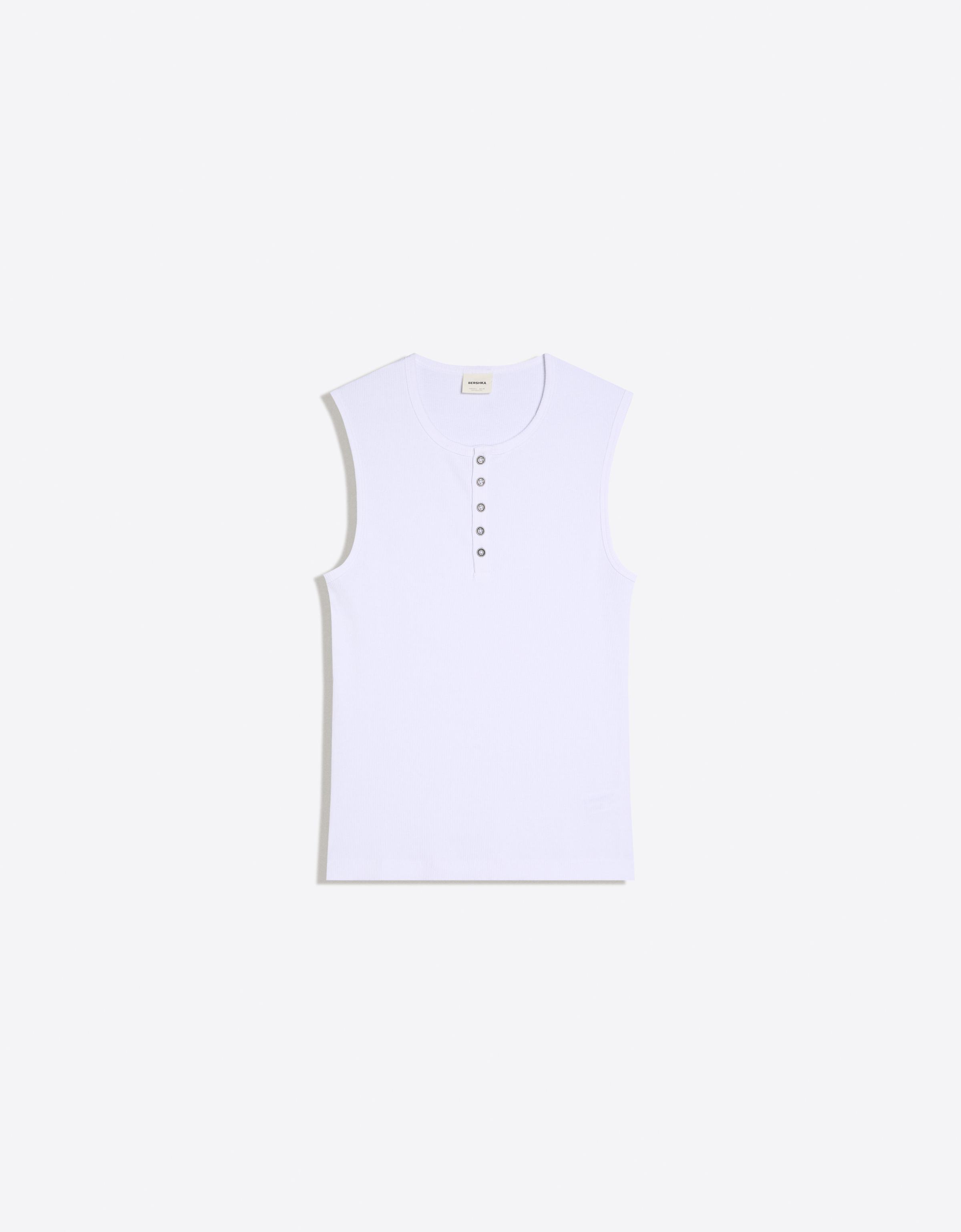 Bershka Camiseta Worker Slim Cuello Panadero Hombre Blanco