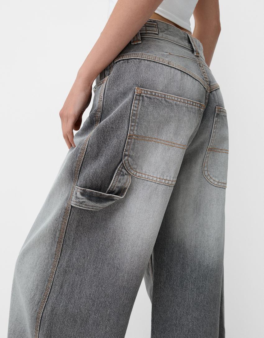 Adjustable balloon fit carpenter jeans-Grey