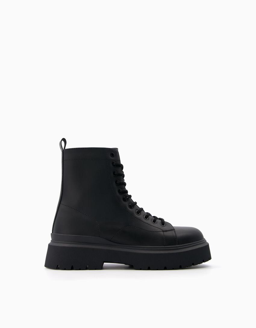 Bottines à lacets semelle crantée homme-Noir-0