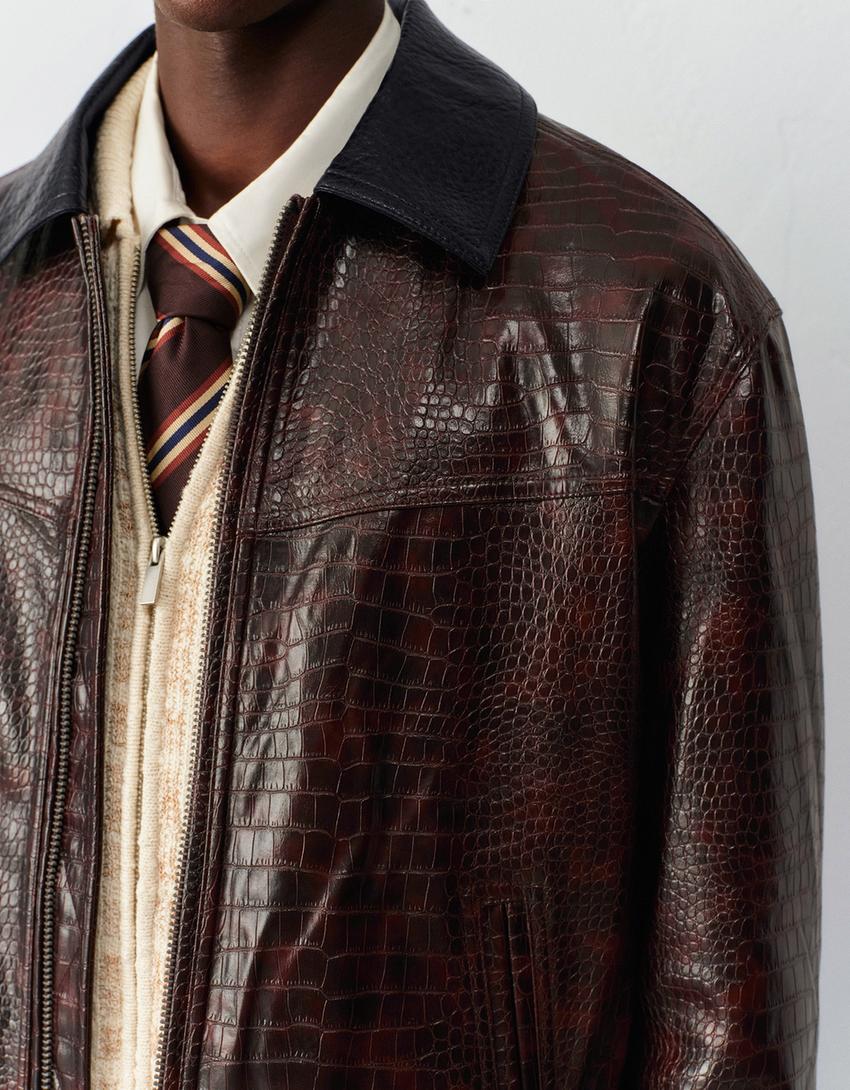 Leather effect jacket-Brown