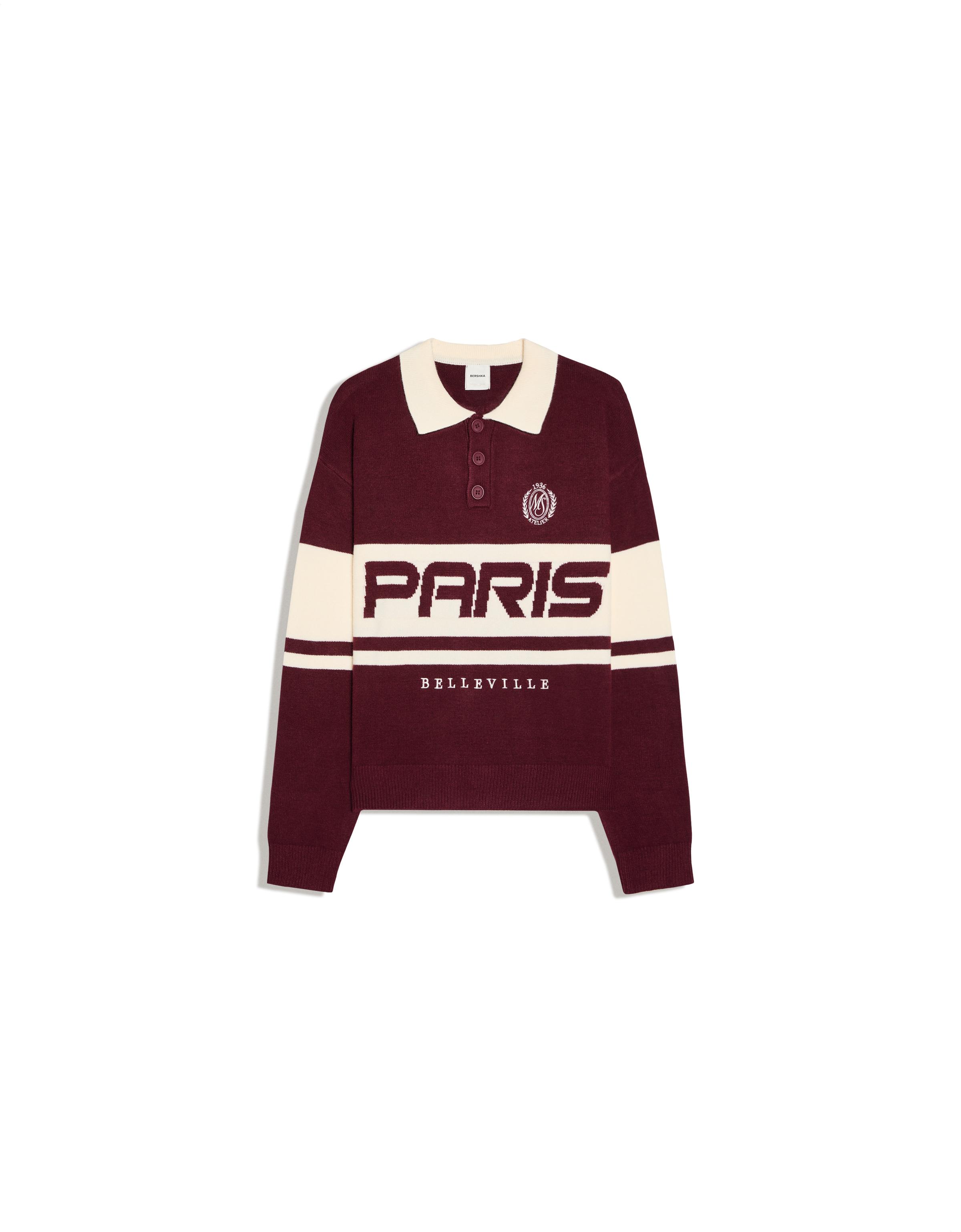 Embroidered polo collar jumper — Maroon