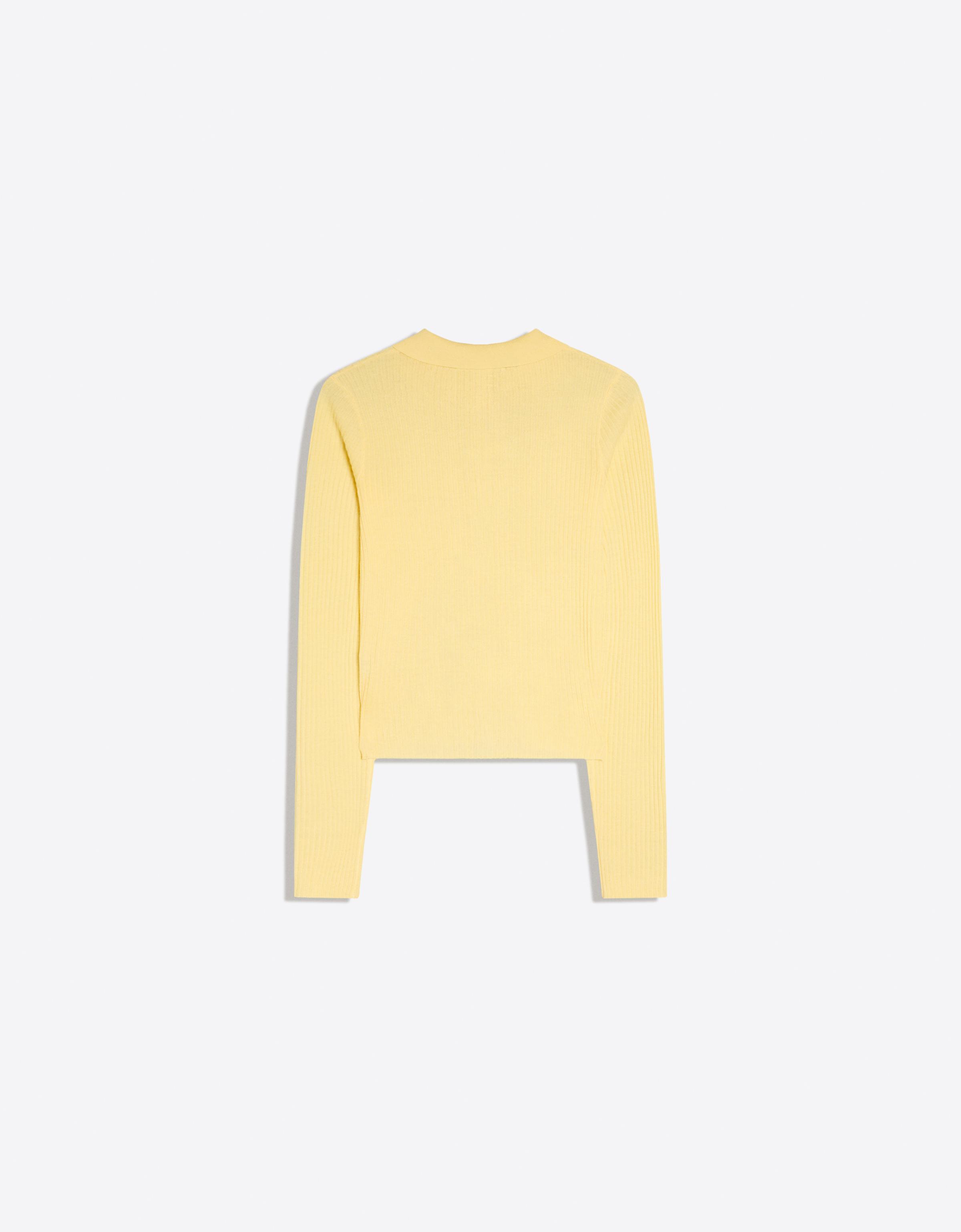 Fine-knit polo collar cardigan