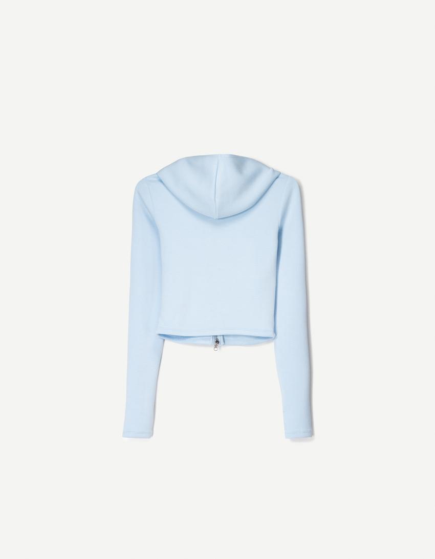 Sweat capuche modal et fermeture Éclair-Bleu clair-2