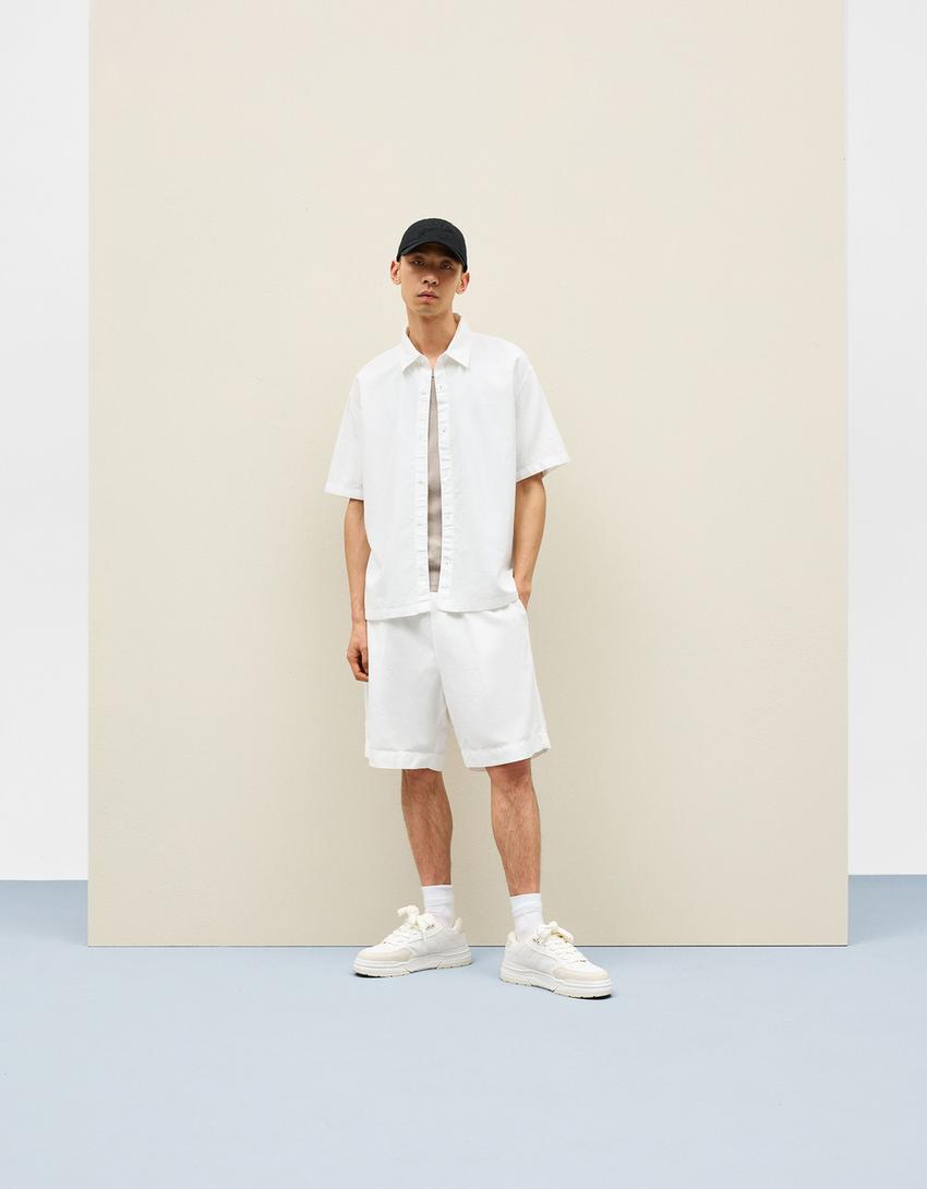 Ensemble chemise et bermuda rustique-Blanc cassé-0