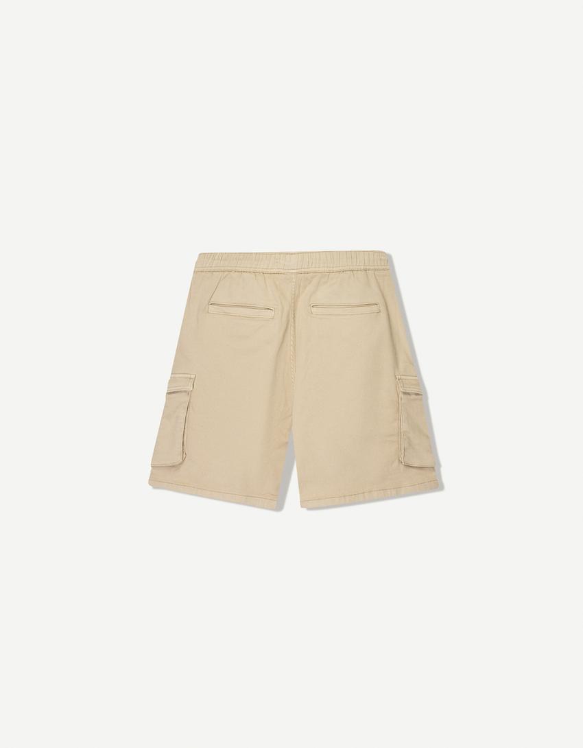 Cargo Bermuda sweat shorts-Sand