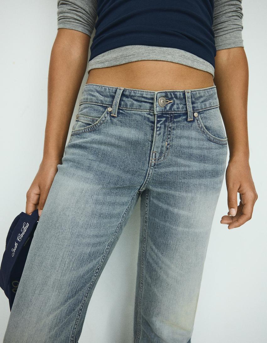 Düşük bel bootcut slim fit jean-Açık mavi