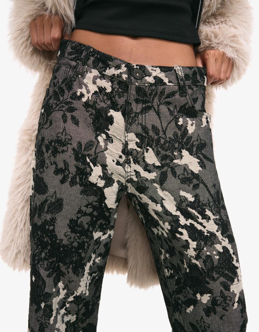 Jeans baggy fit à imprimé jacquard-Noir