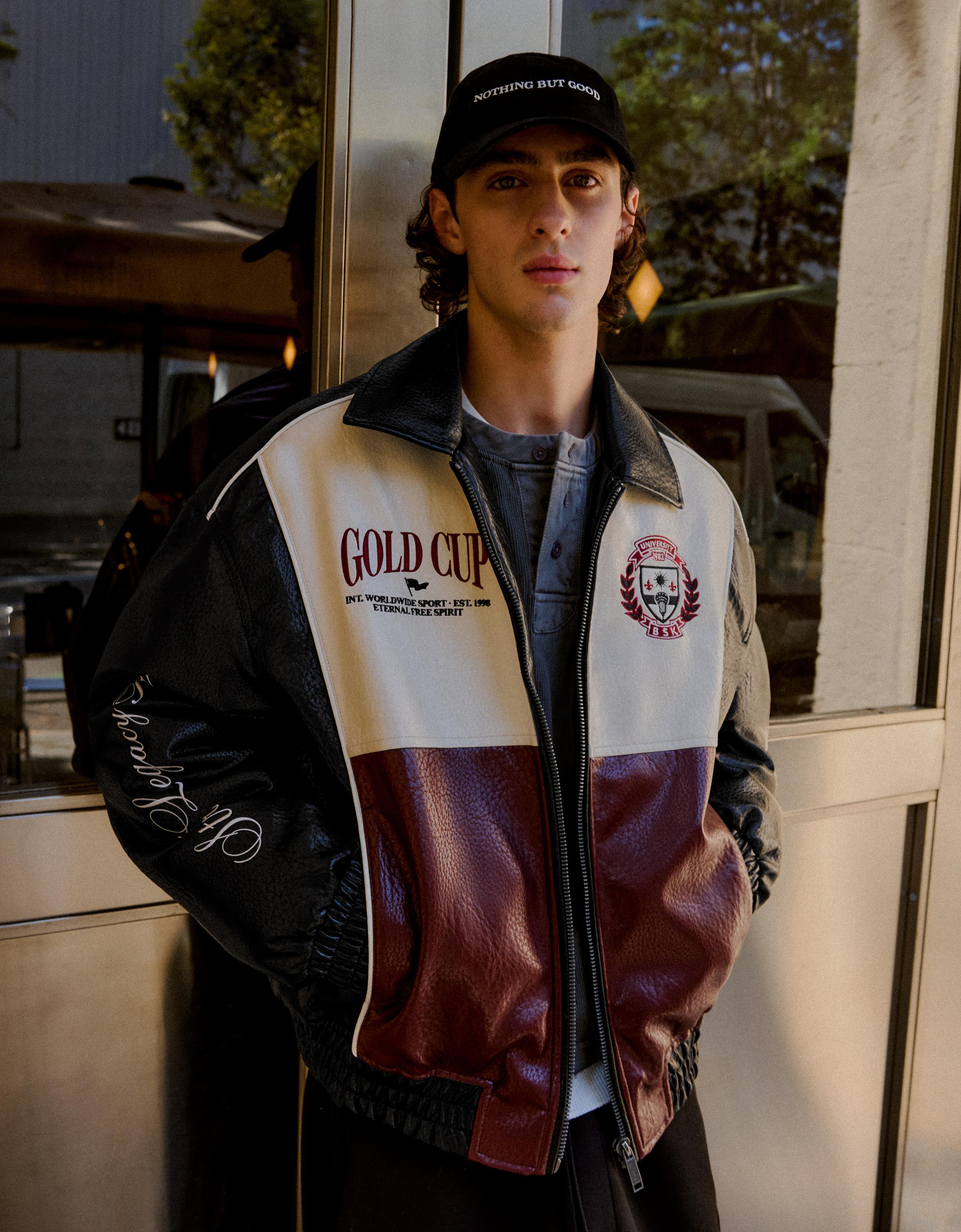 Leather effect graphic jacket — Black