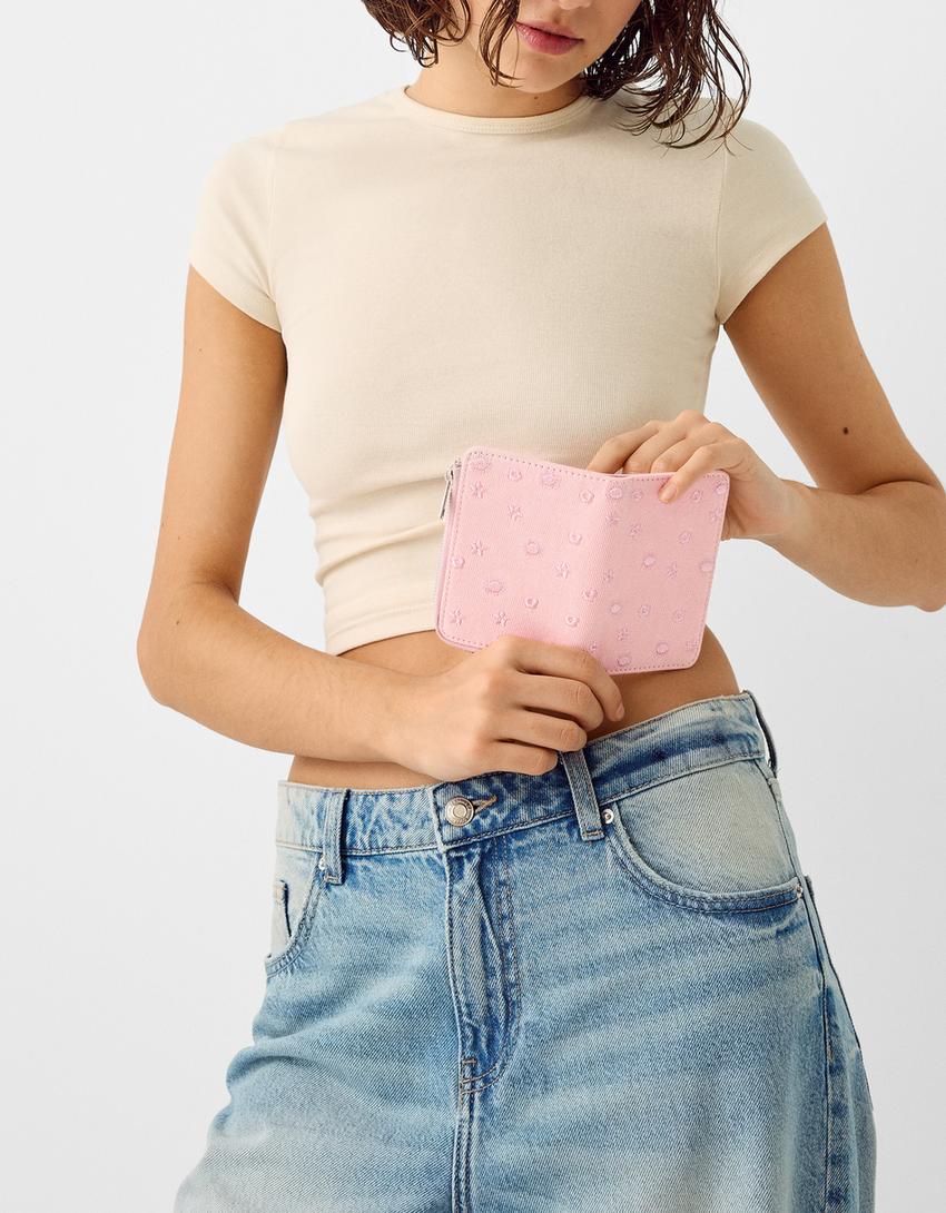 Embroidered purse-Pink-1