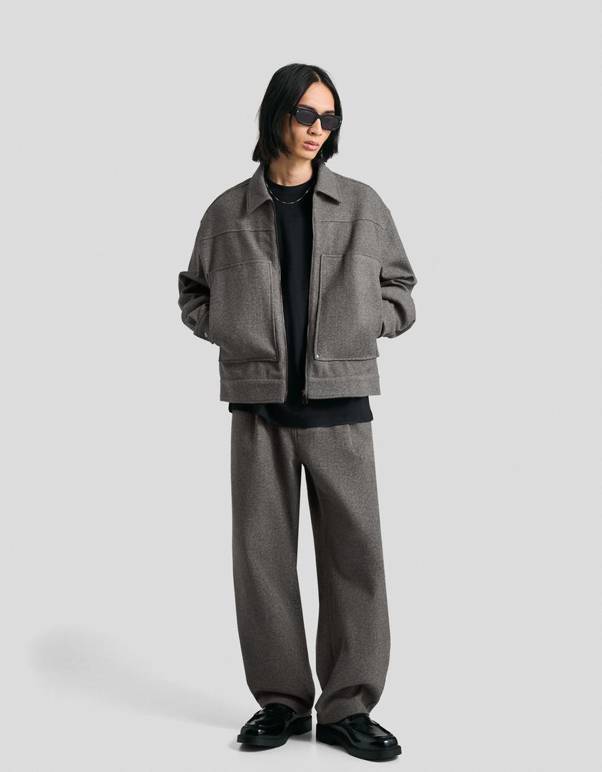 Boxy fit overshirt with zip-Dark grey