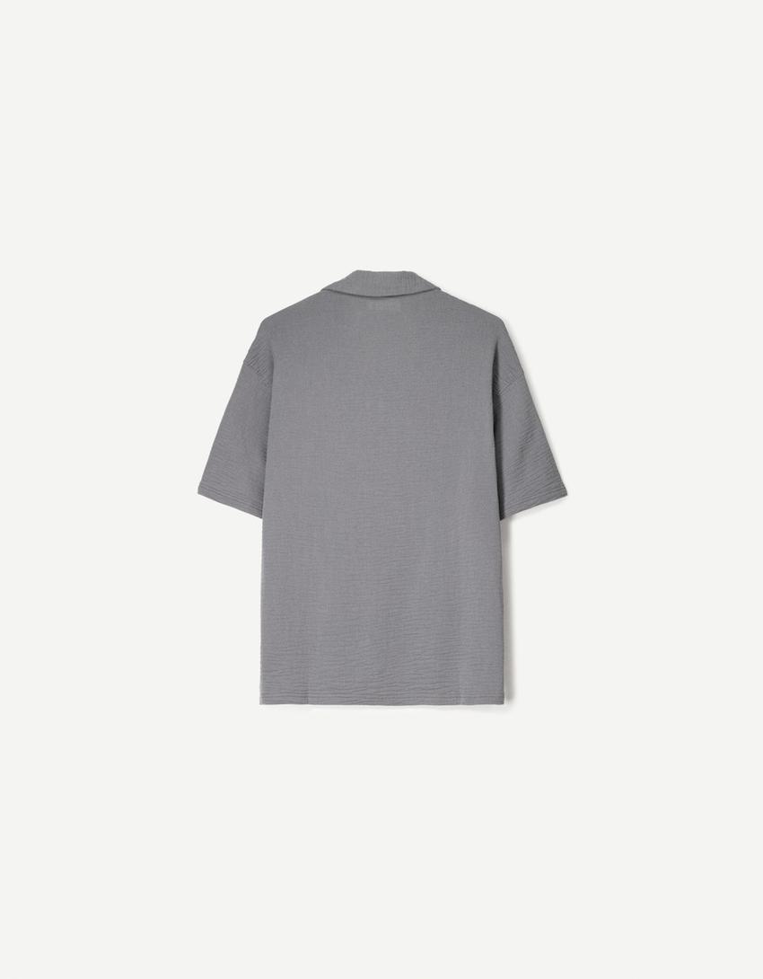 Chemise à manches courtes texturée-Gris foncé-5