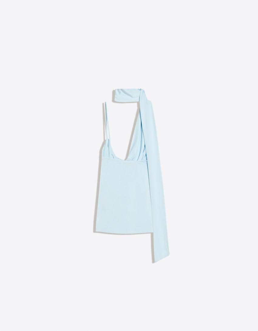 Asymmetric scarf top-Light blue