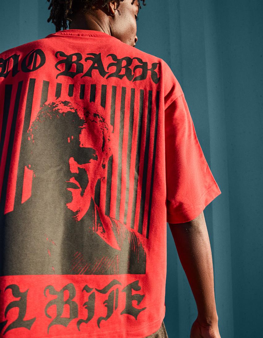 T-shirt Barry B manga curta Boxy fit estampado-Coral