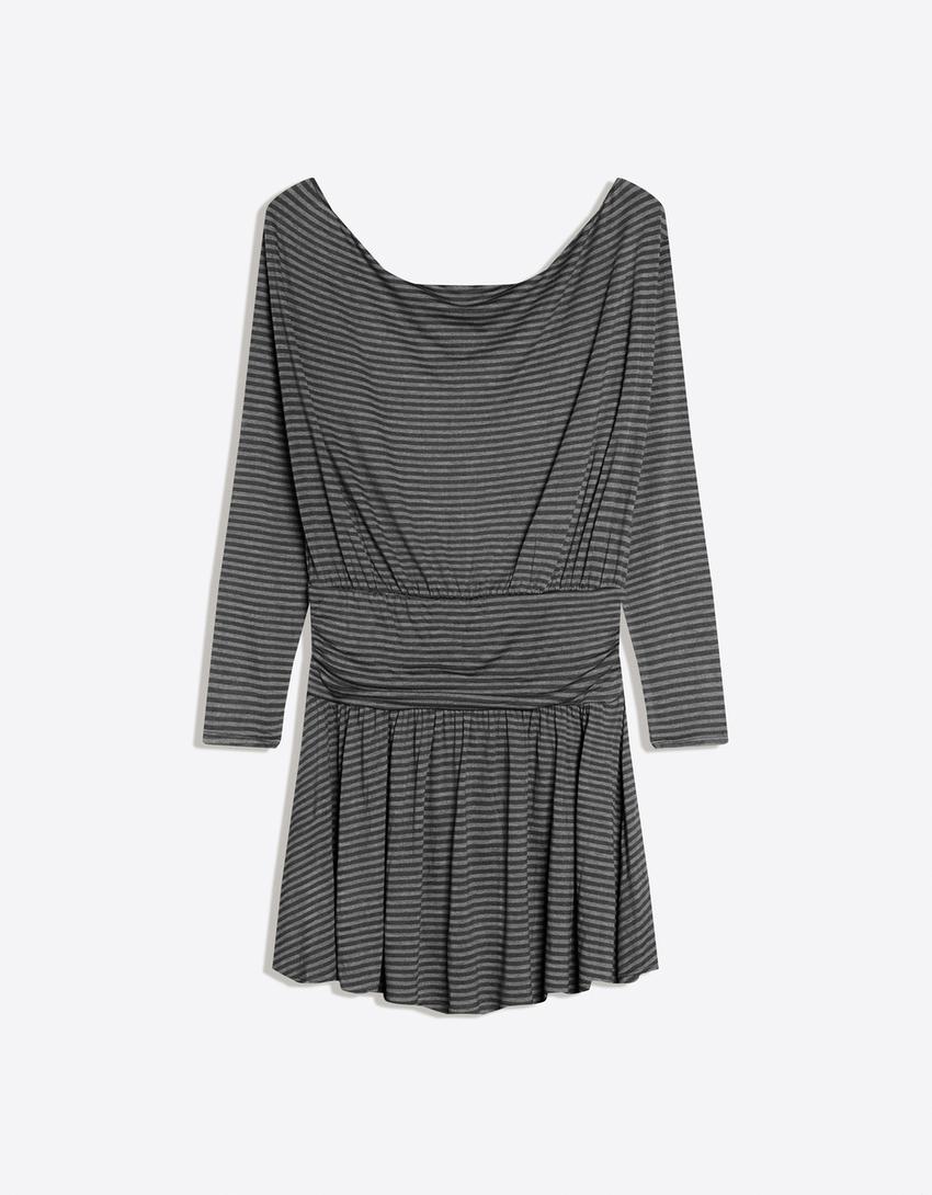 Rochie mini mânecă lungă bandă-Gri închis