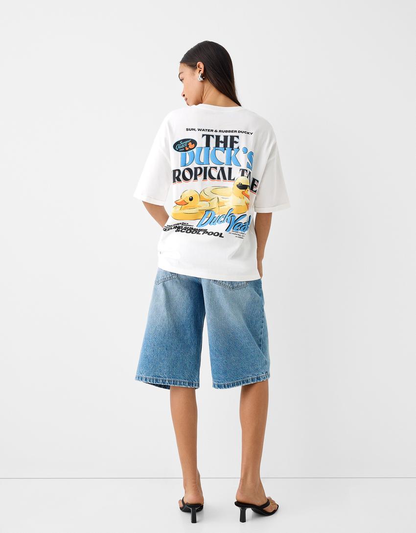 Short sleeve T-shirt with print-Cream-1