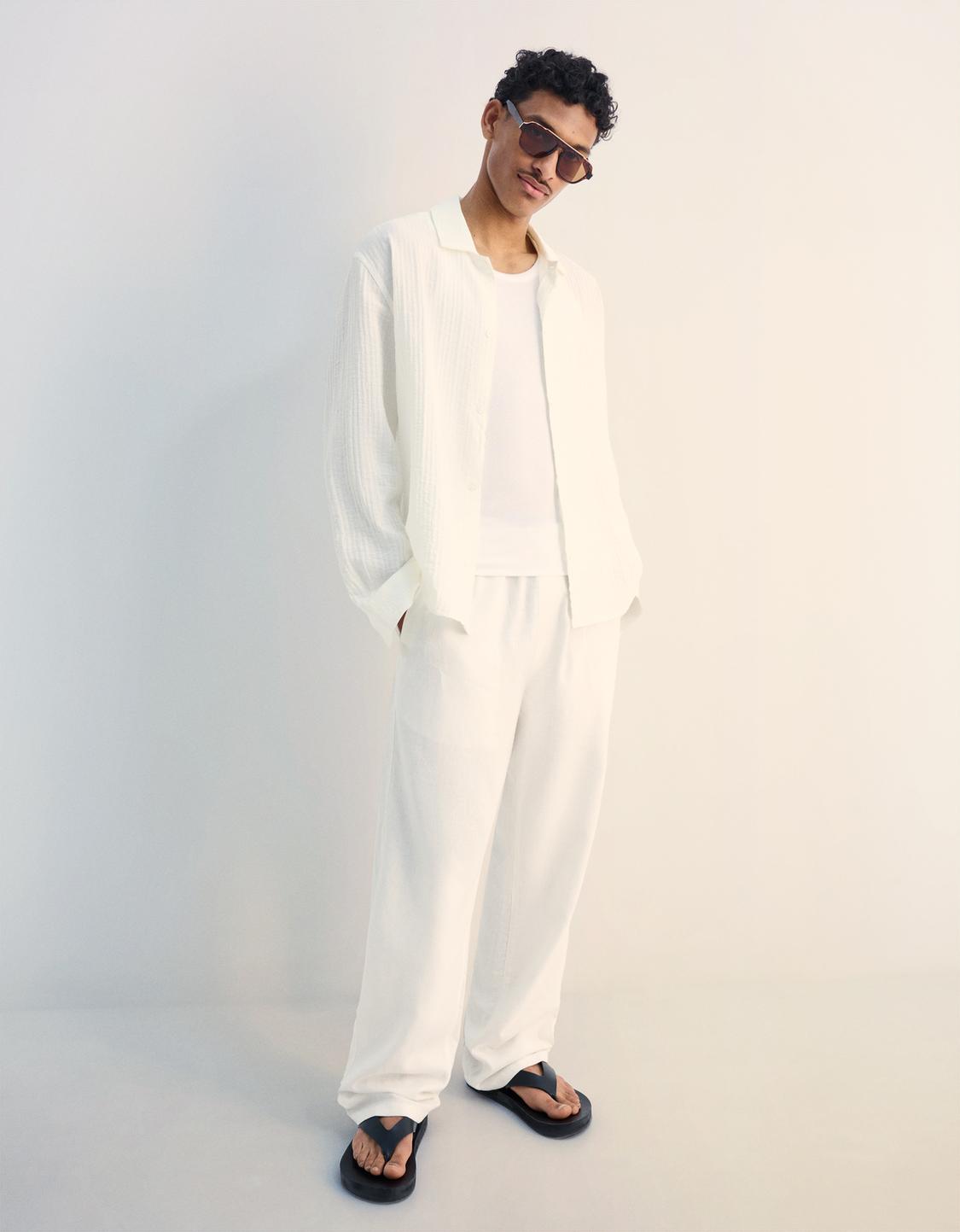 Short sleeve linen blend shirt