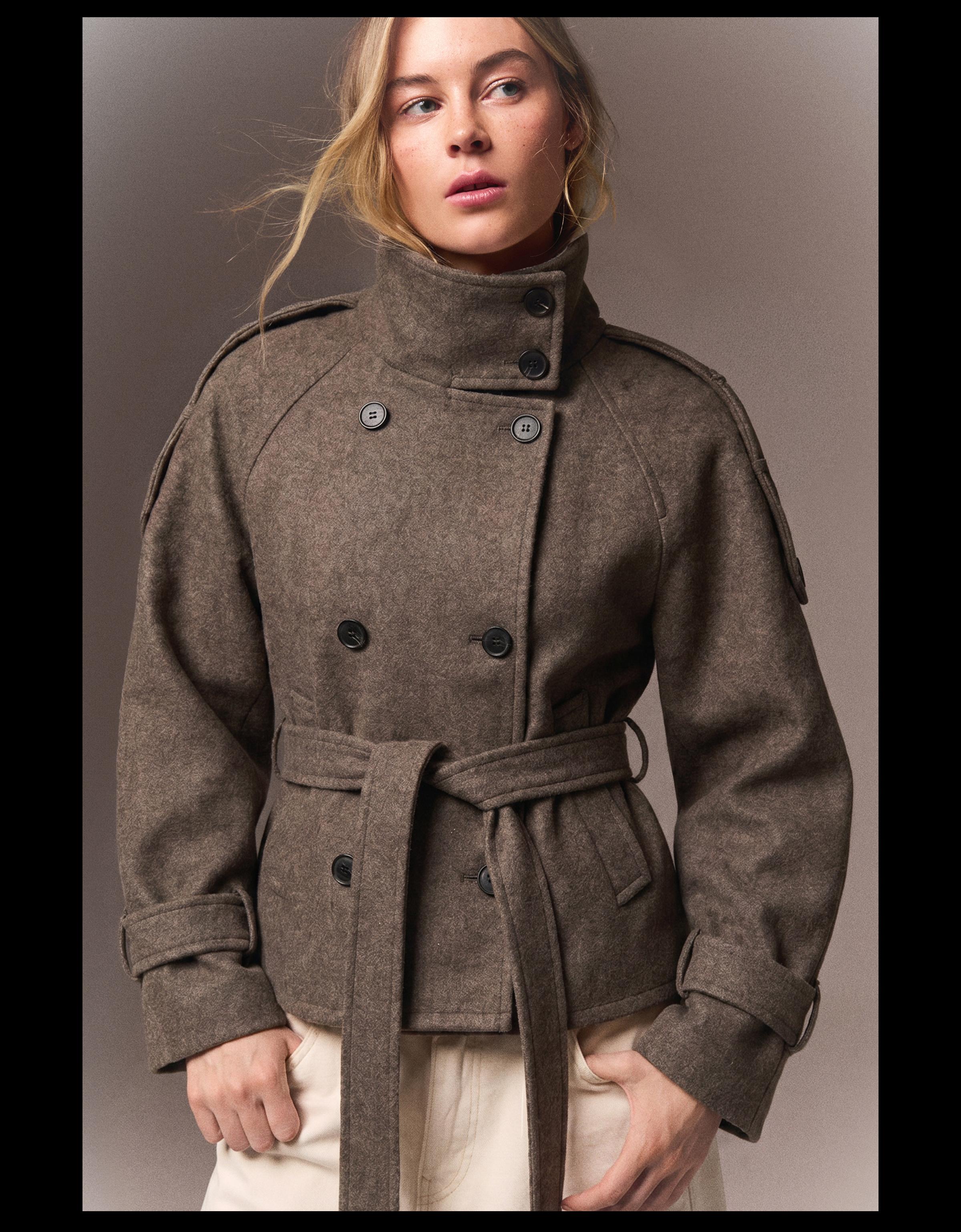 Funnel neck trench jacket — Sand