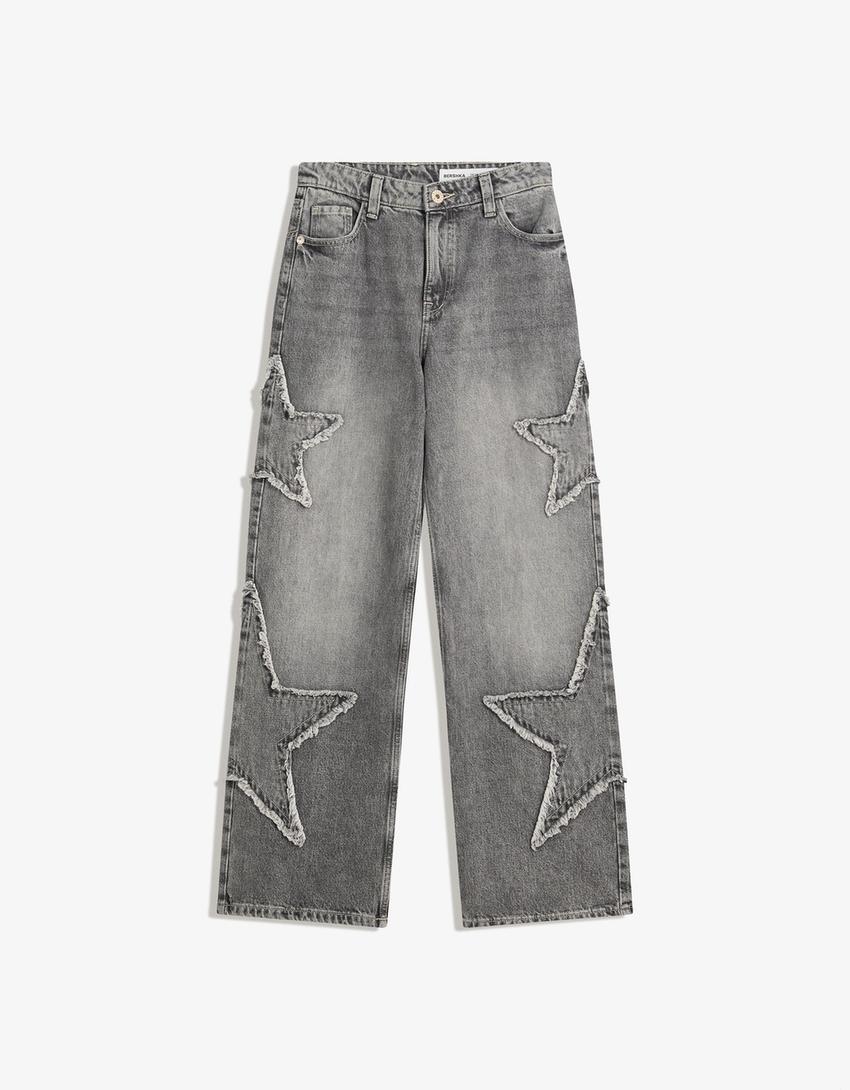 Baggy jeans with star fringing-Grey-3