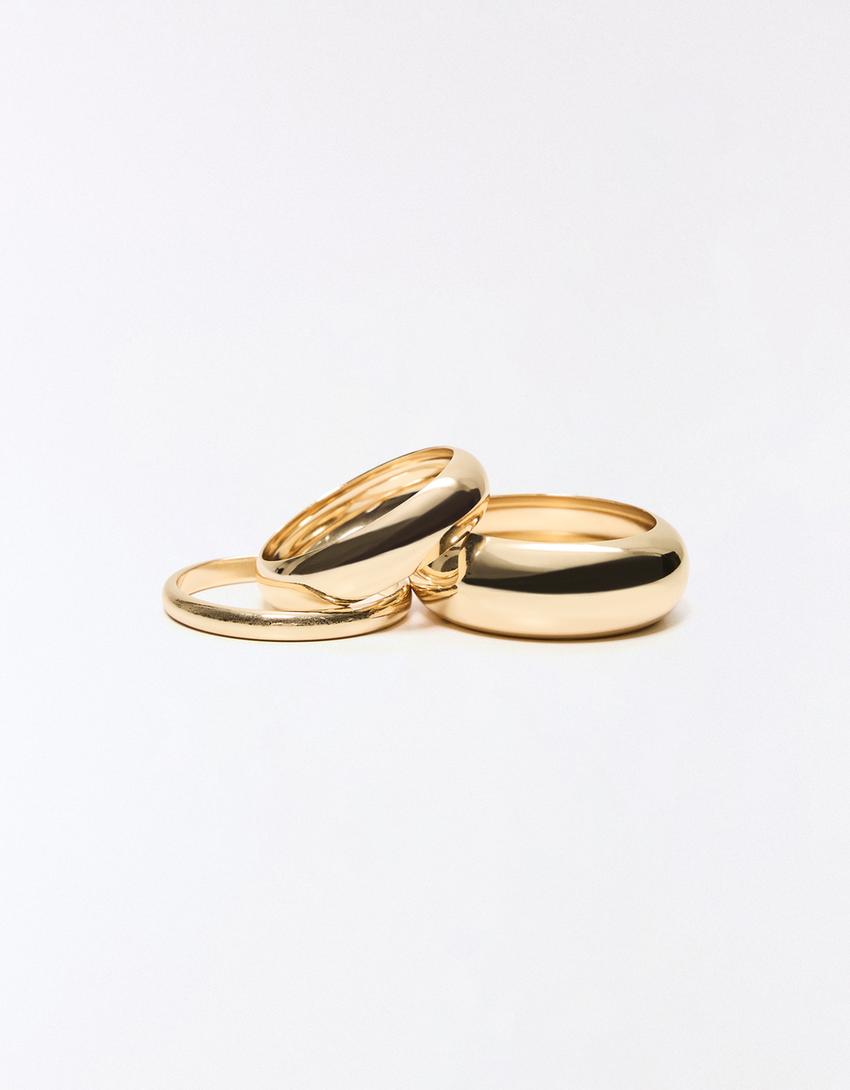 Pack of 3 mixed size bracelets-Gold