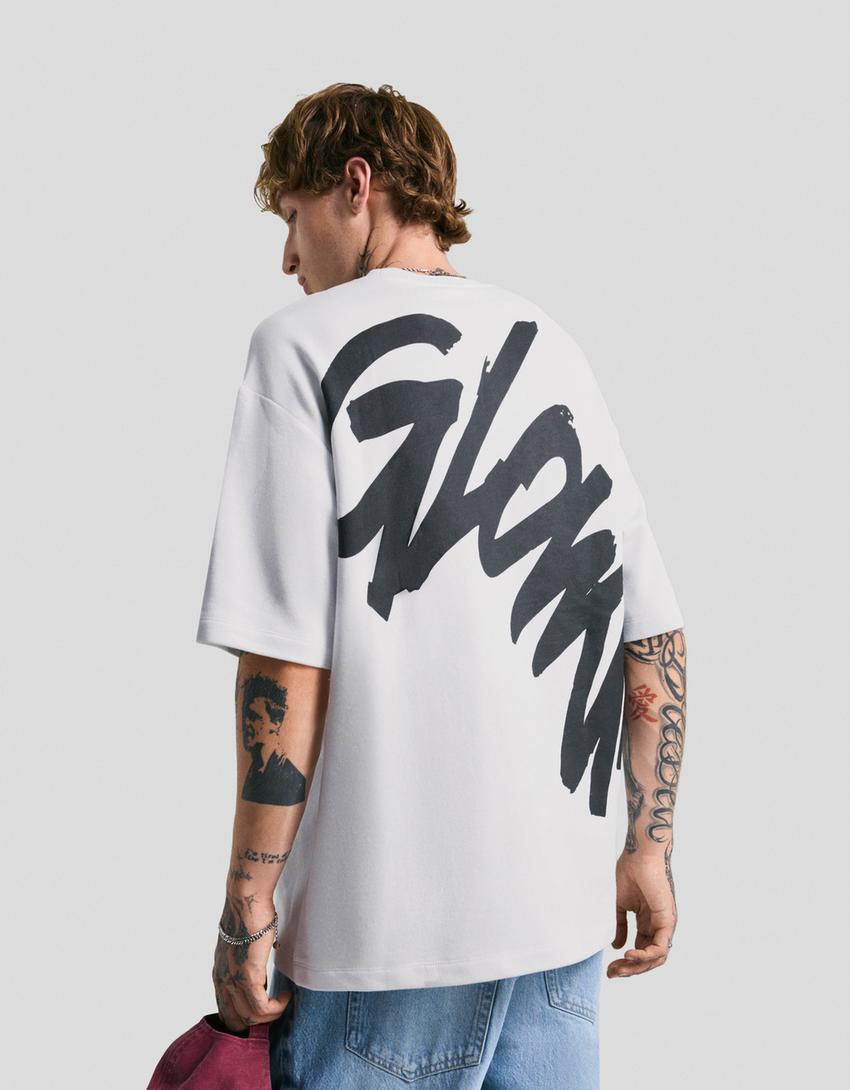Printed short sleeve plush T-shirt-White-1
