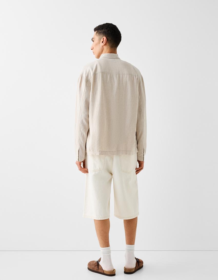 Chemise manches longues loose fit lin-Beige-1