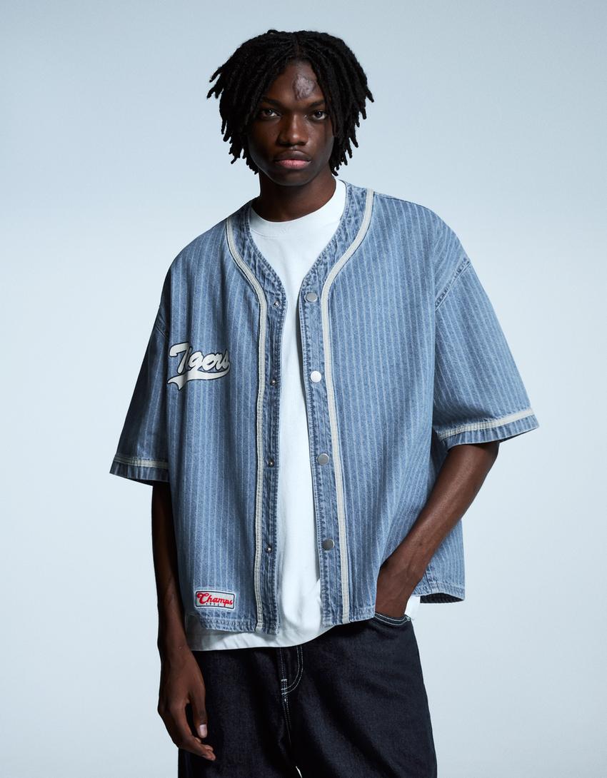 Camisa denim sport print-Azul lavado