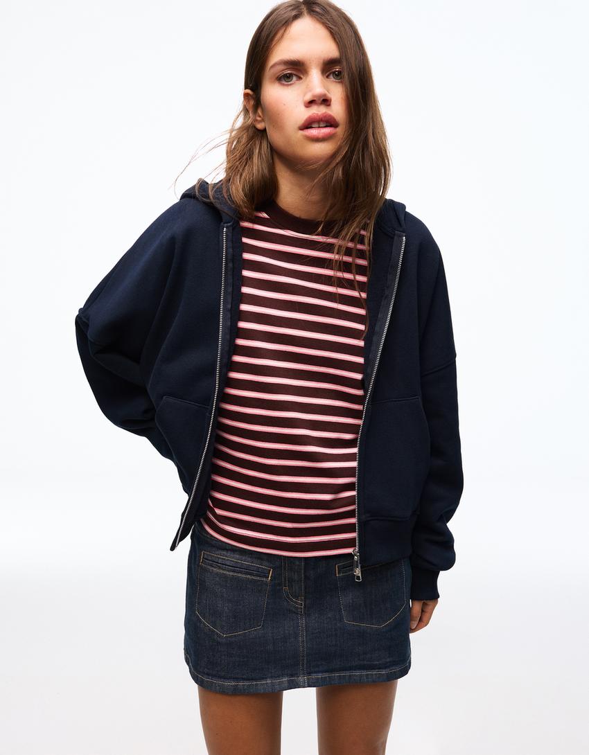 Oversize zip-up hoodie-Navy
