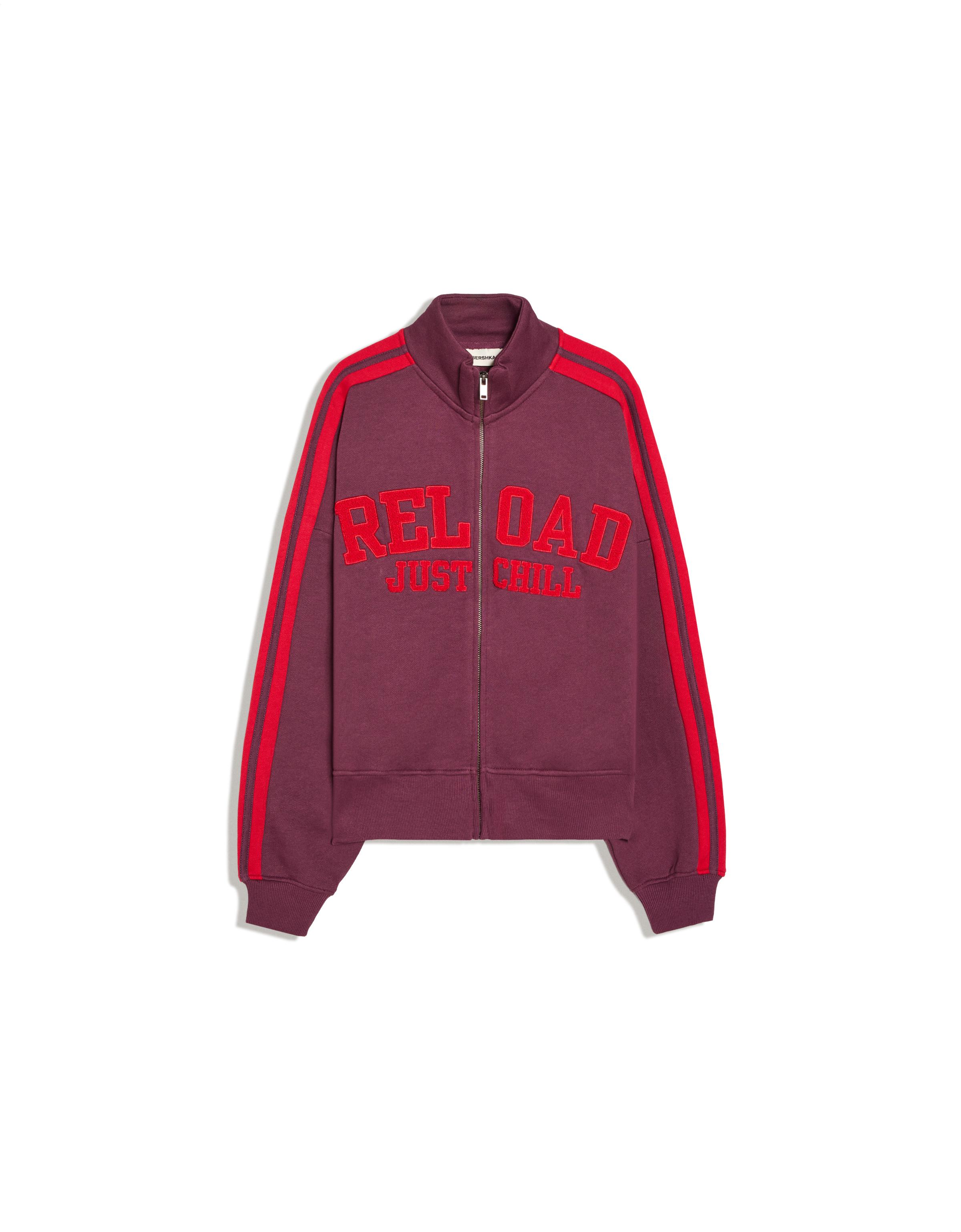 Plush zip-up sweatshirt with patch — Burgundy