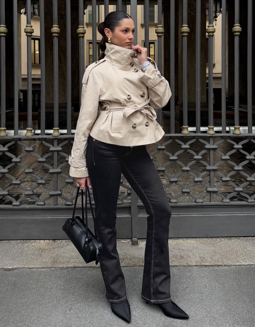 Bootcut-Jeans mit tiefem Bund und Flaps-Grau