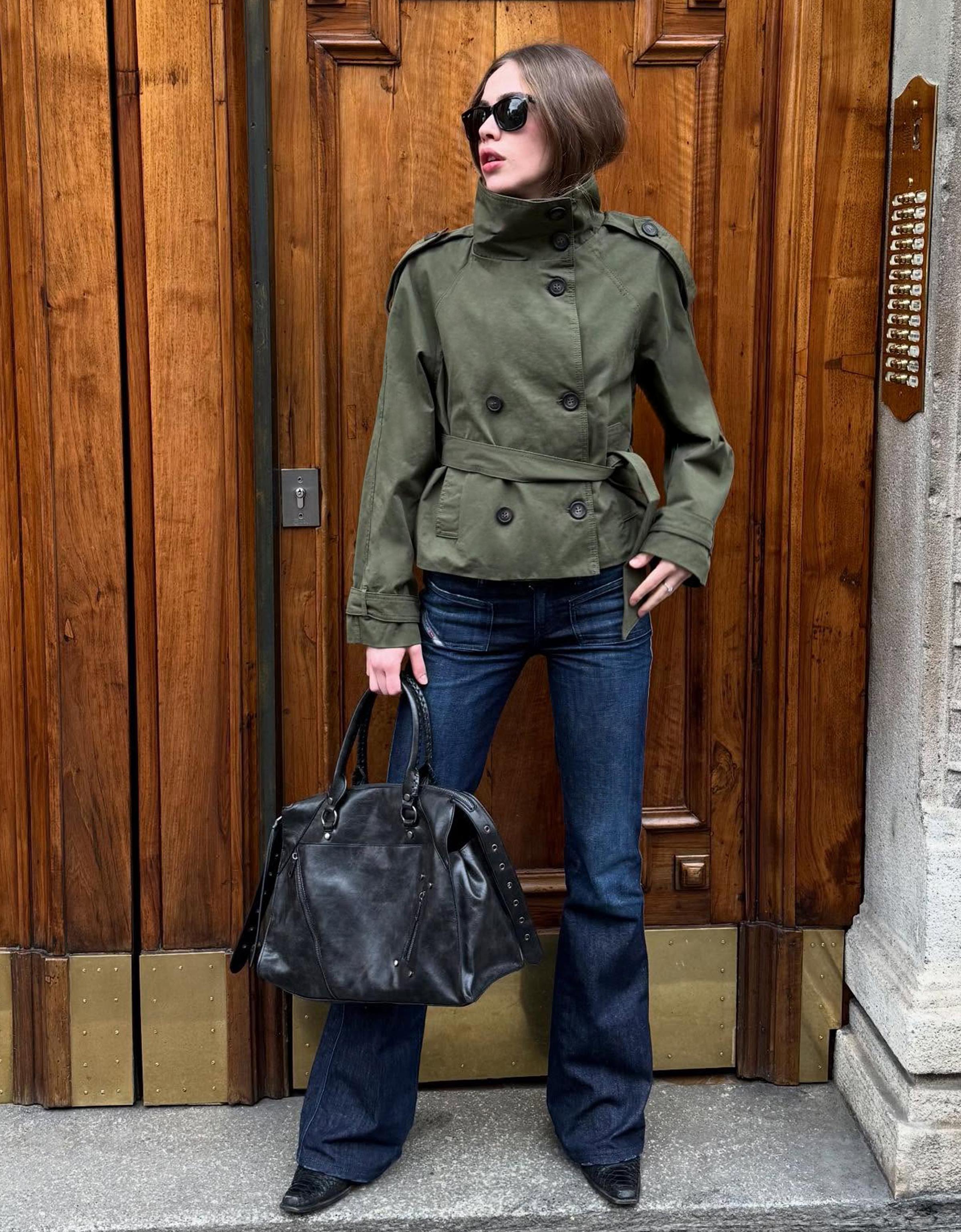 Funnel neck trench jacket — Khaki